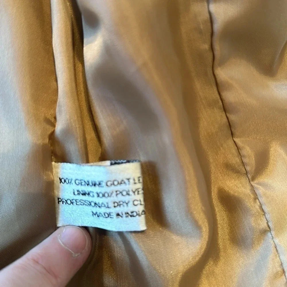 Antiqued Tan goat leather tie jacket from Polli says - Picture 5 of 10